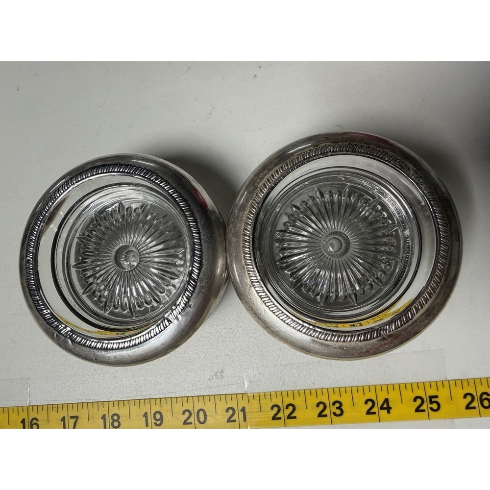 Vintage Sterling Silver Laben 6 Crystal Ashtray Cigar Round Coaster Starburst - Picture 2 of 9